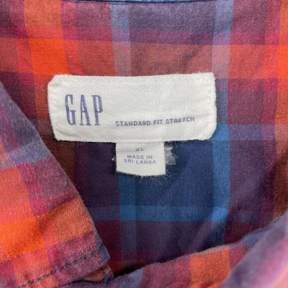 Gap Button-Up Shirt Men's Sz XL  Blue Red Plaid Standard Fit Stretch Long Sleeve - Picture 8 of 10